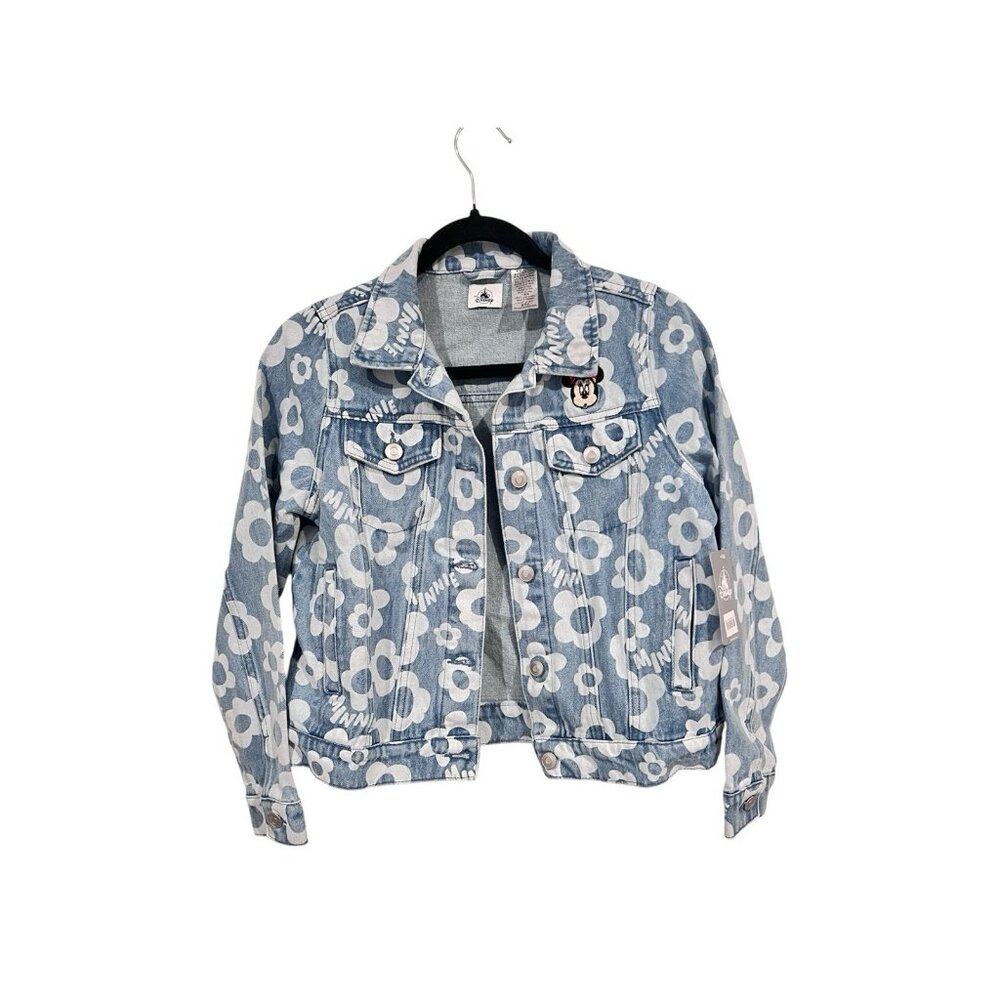 Disney Parks Denim Jacket Minnie Mouse Girls Large Floral Blue Size Large